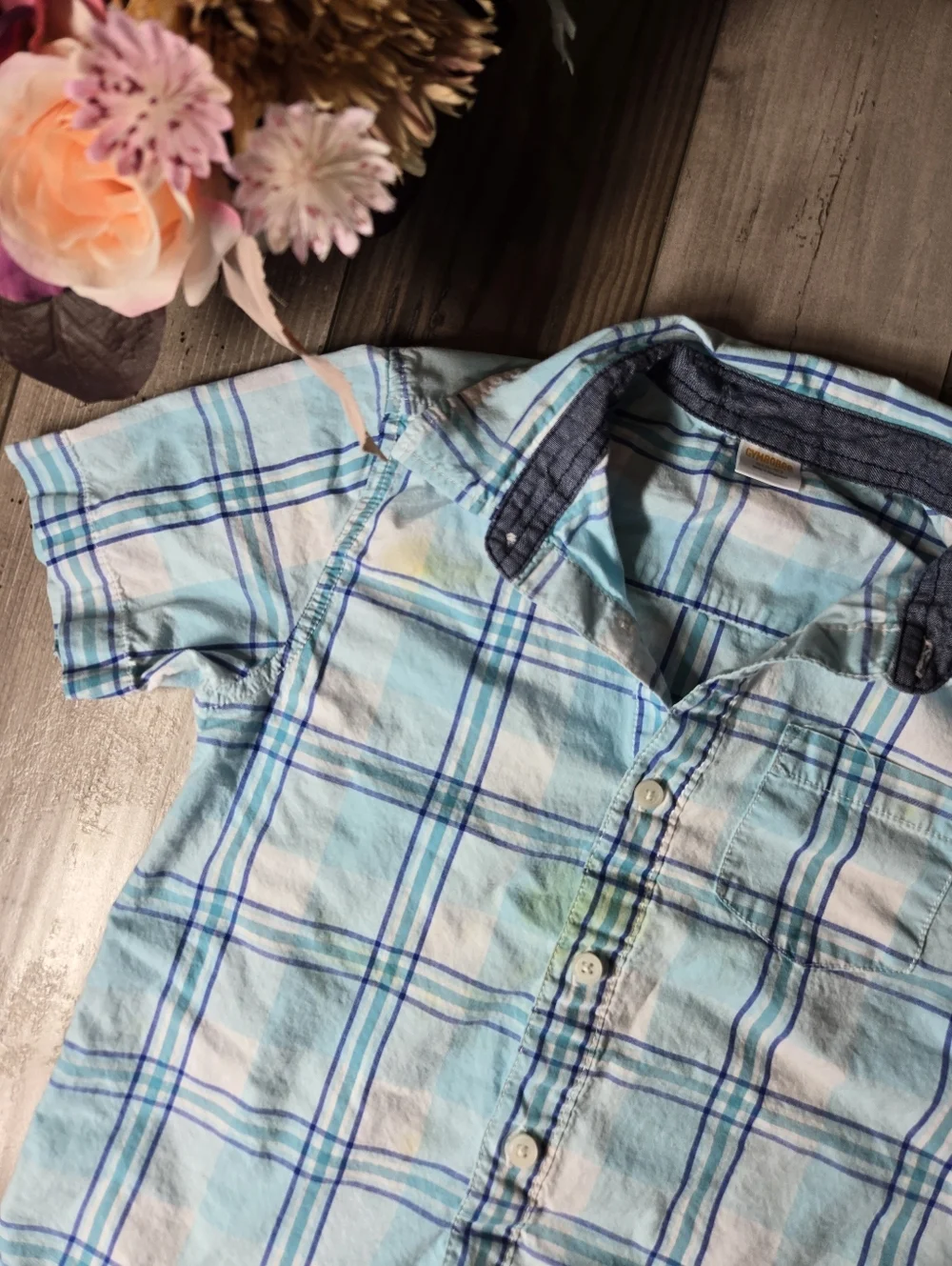 Gymboree Boys Blue and White Plaid Short Sleeve Buttondown Shirt Size Small 5-6